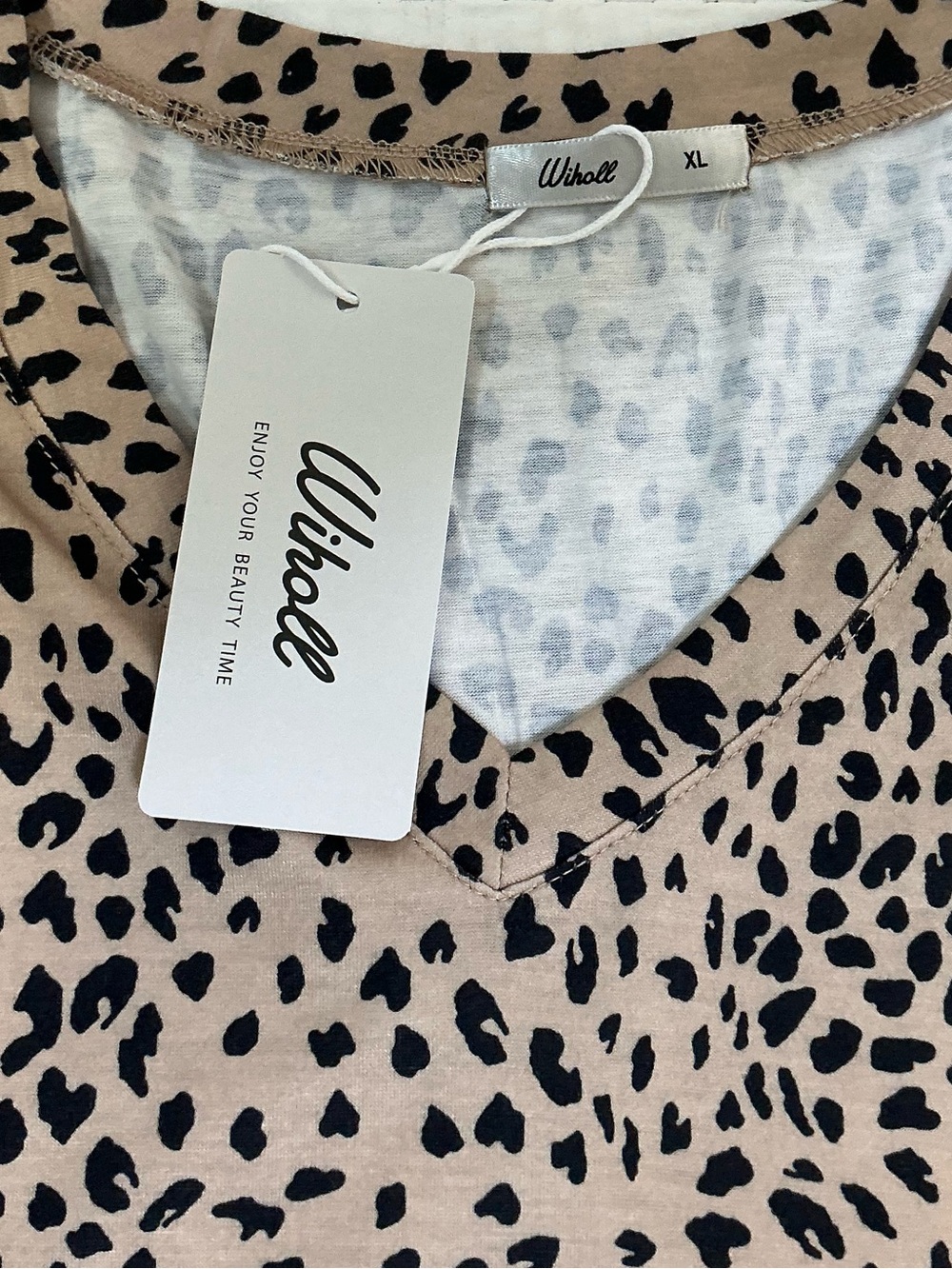 Wiholl Dressy Casual Animal Leopard Print Top V Neck Petal Flutter Sleeve XL - Picture 9 of 16